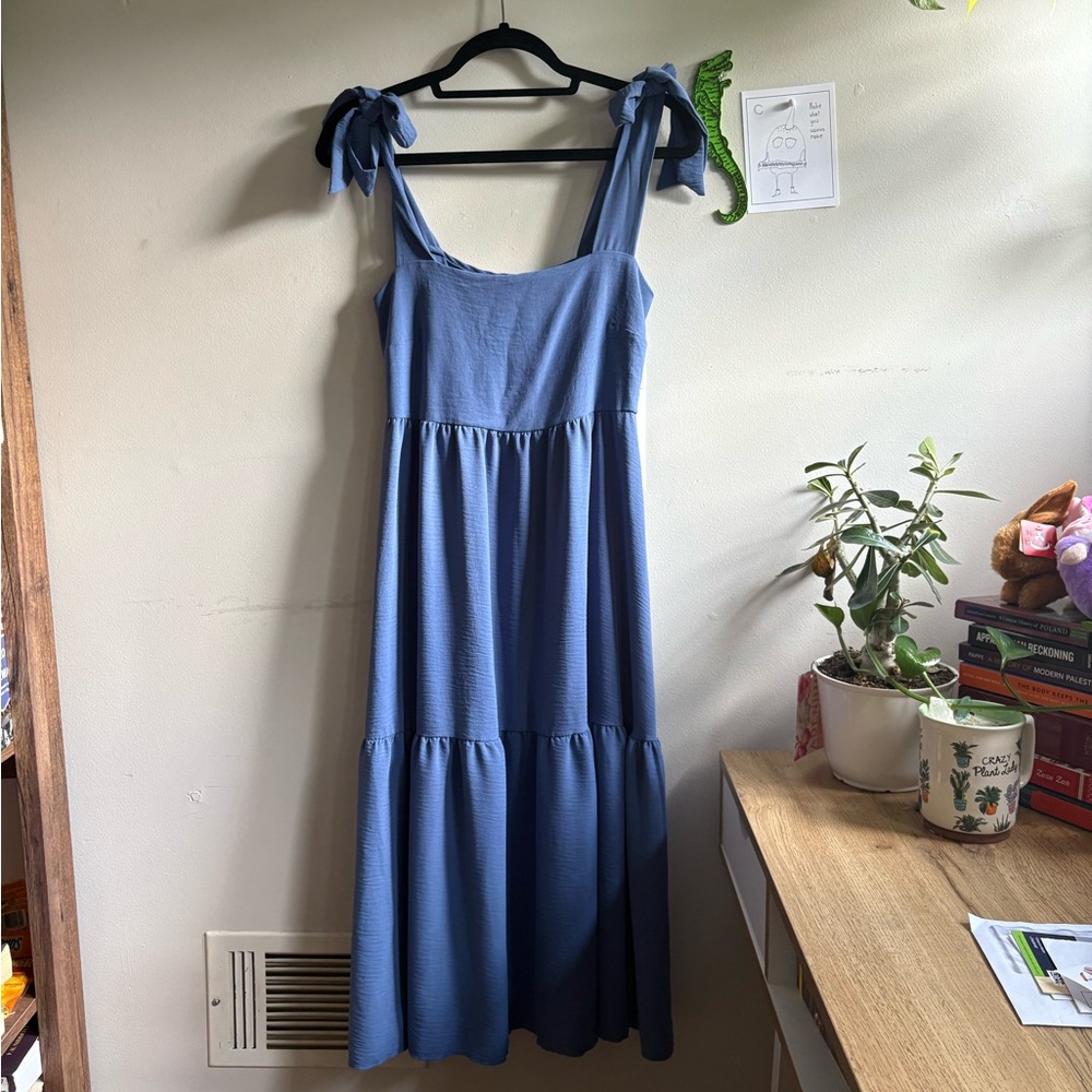 NWOT See You Monday Blue Tiered Ruffled Sundress with Tied Adjustable Straps